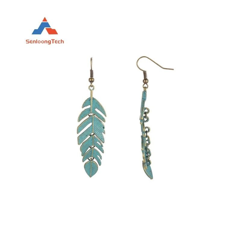 Etched leaf flat metal earrings